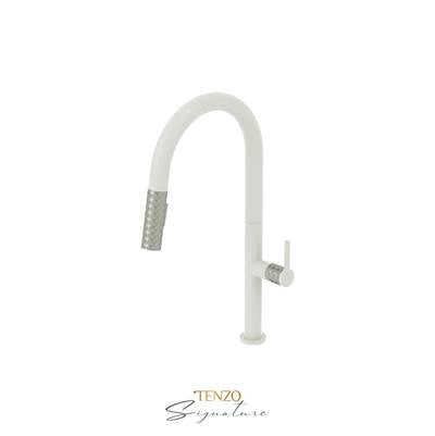 Tenzo CA130-MW-SS - Single-Handle Kitchen Faucet Calozy With Pull-Down & 2-Function Hand Shower Matte White / Satinless Steel