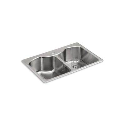Kohler 3842-1-NA- Octave® 33'' x 22'' x 9-5/16'' Top-mount/undermount double-equal stainless steel kitchen sink with single faucet hole | FaucetExpress.ca