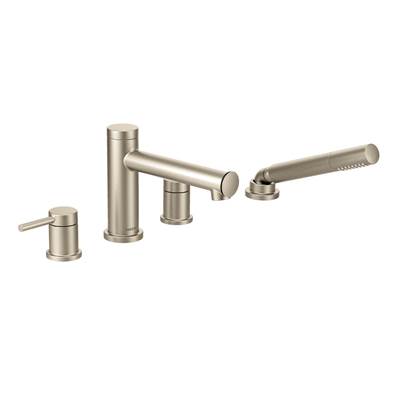 Moen T394BN- Align 2-Handle Deck Mount Modern Roman Tub Faucet Trim Kit, Valve Required, Including Single Function Handshower, Brushed Nickel