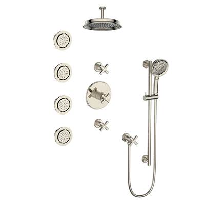 Vogt SET.Z4.142.934.PN- Zehn Thermostatic Set with In-Wall Jets - 4' Ceiling Arm 3/4' Polished Nickel