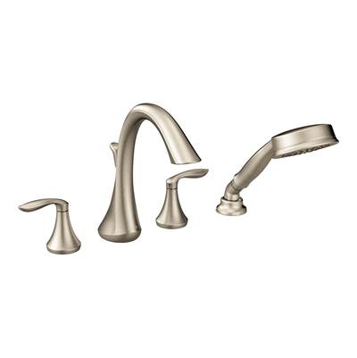 Moen T944BN- Eva 2-Handle Deck-Mount Roman Tub Faucet Trim Kit with Handshower in Brushed Nickel (Valve Not Included) - FaucetExpress.ca
