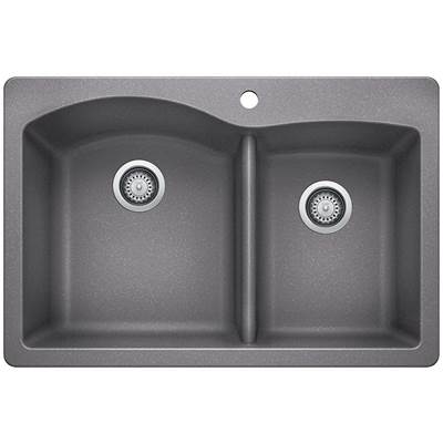 Blanco 401659- DIAMOND 1¾ Double Bowl Drop-in, SILGRANIT®, Metallic Gray | FaucetExpress.ca