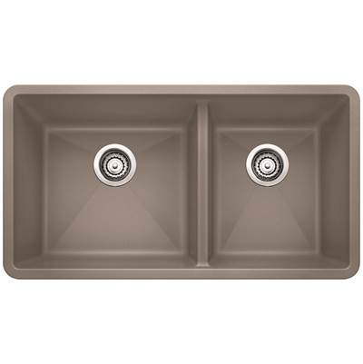 Blanco 401142- PRECIS U 1 ¾ Double Bowl Undermount, SILGRANIT®, Truffle | FaucetExpress.ca