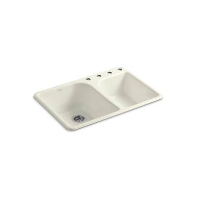 Kohler 5932-4-96- Executive Chef 33'' x 22'' x 10-5/8'' top-mount large/medium, high/low double-bowl kitchen sink with 4 faucet holes | FaucetExpress.ca