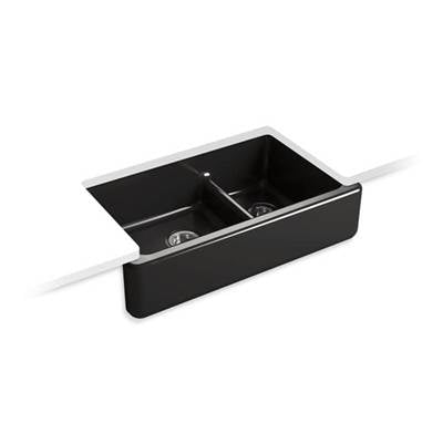 Kohler 6427-7- Whitehaven® 35-11/16'' x 21-9/16'' x 9-5/8'' Smart Divide® undermount double-bowl large/medium farmhouse kitchen sink | FaucetExpress.ca