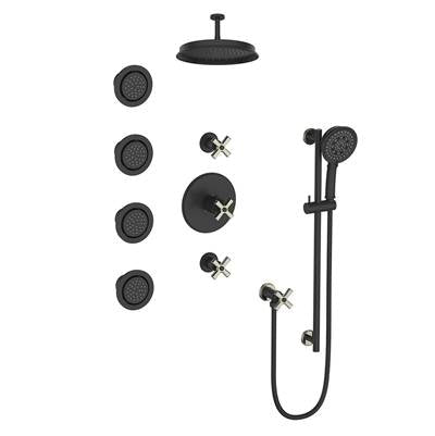 Vogt SET.Z4.142.934.PB- Zehn Thermostatic Set with In-Wall Jets - 4' Ceiling Arm 3/4' Polished Nickel Matte Black