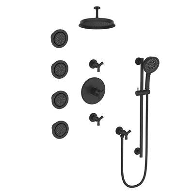 Vogt SET.Z3.142.934.MB- Zehn Thermostatic Set with In-Wall Jets - 4' Ceiling Arm 3/4' Matte Black