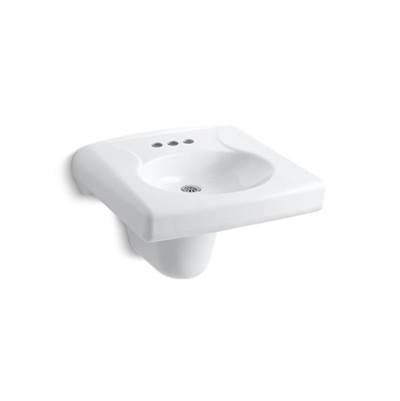 Kohler 1999-4N-0- Brenham Wall-mounted or concealed carrier arm mounted commercial bathroom sink with 4'' centerset faucet holes and shroud | FaucetExpress.ca