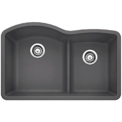 Blanco 401574- DIAMOND U 1 ¾ Low Divide Double Bowl Sink, Cinder | FaucetExpress.ca
