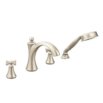 Moen T658BN- Wynford Two-Handle Diverter Roman Tub Faucet Includes Hand Shower Trim Only, Brushed Nickel - FaucetExpress.ca