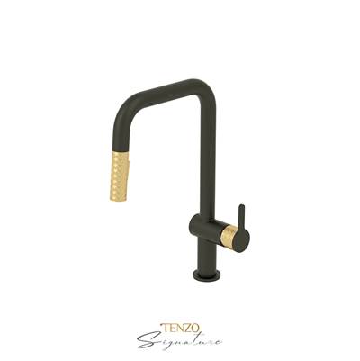 Tenzo CA131-MB-BG - Single-Handle Kitchen Faucet Calozy With Pull-Down & 2-Function Hand Shower Matte Black / Brushed Gold