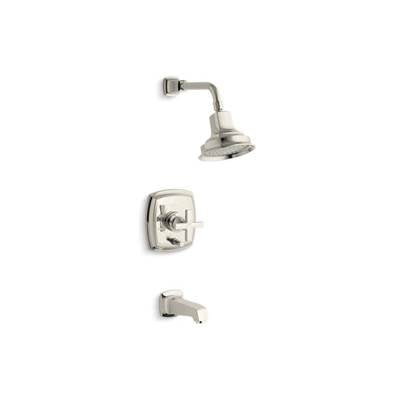 Kohler T16233-3-SN- Margaux® Rite-Temp(R) pressure-balancing bath and shower faucet trim with push-button diverter and cross handle, valve not included | FaucetExpress.ca