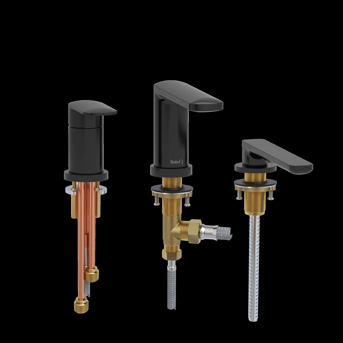 Riobel Pro EV16BK- 3-piece Type P (pressure balance) deck-mount tub filler with hand shower - FaucetExpress.ca
