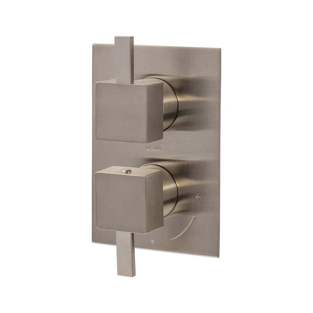 Lacava - Built-In Progressive Pressure Balancing Mixer With 2-Way Diverter, Two Lever Handles And A Rectangular Backplate. Water Flow Rate: 4.2 Gpm At 43.5 Psi. Rough-In # Vpbp2 Sold Separately. 5-1/8"W, 7-1/4"H