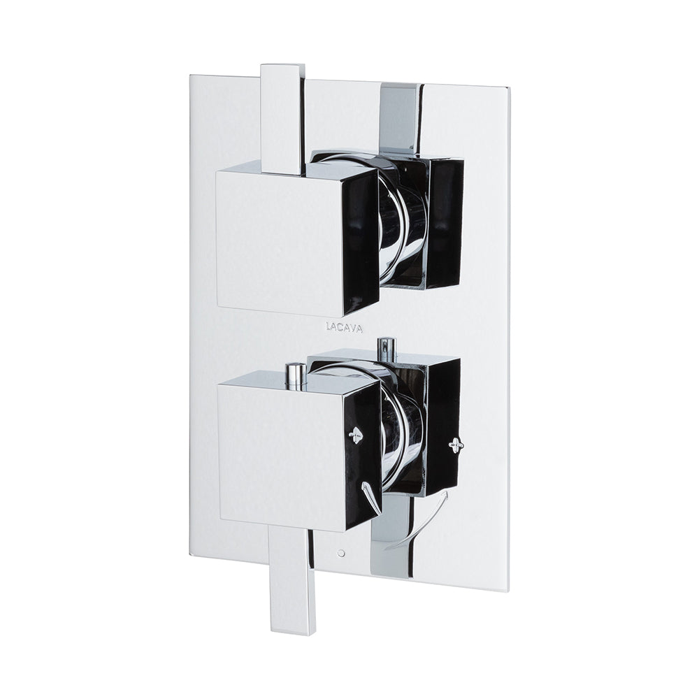 Lacava - Trim Only - Thermostatic Valve W/1 Way Volume, Gpm 9 (60Psi) With Rectangular Back Plate And 2 Stacked Square Handles