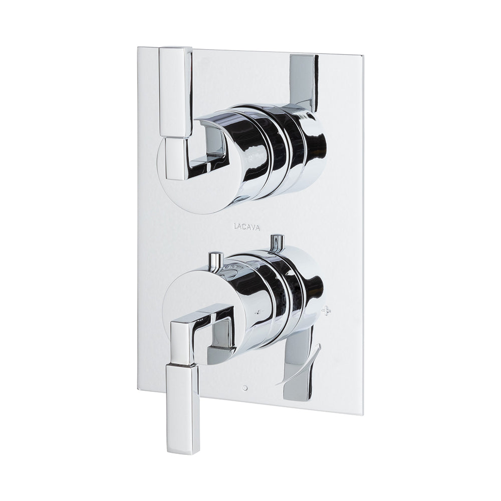 Lacava - Trim Only - Thermostatic Valve W/2 Way Diverter + Off, Gpm 8.5 (60Psi) With Rectangular Back Plate And 2 Stacked Lever Handles