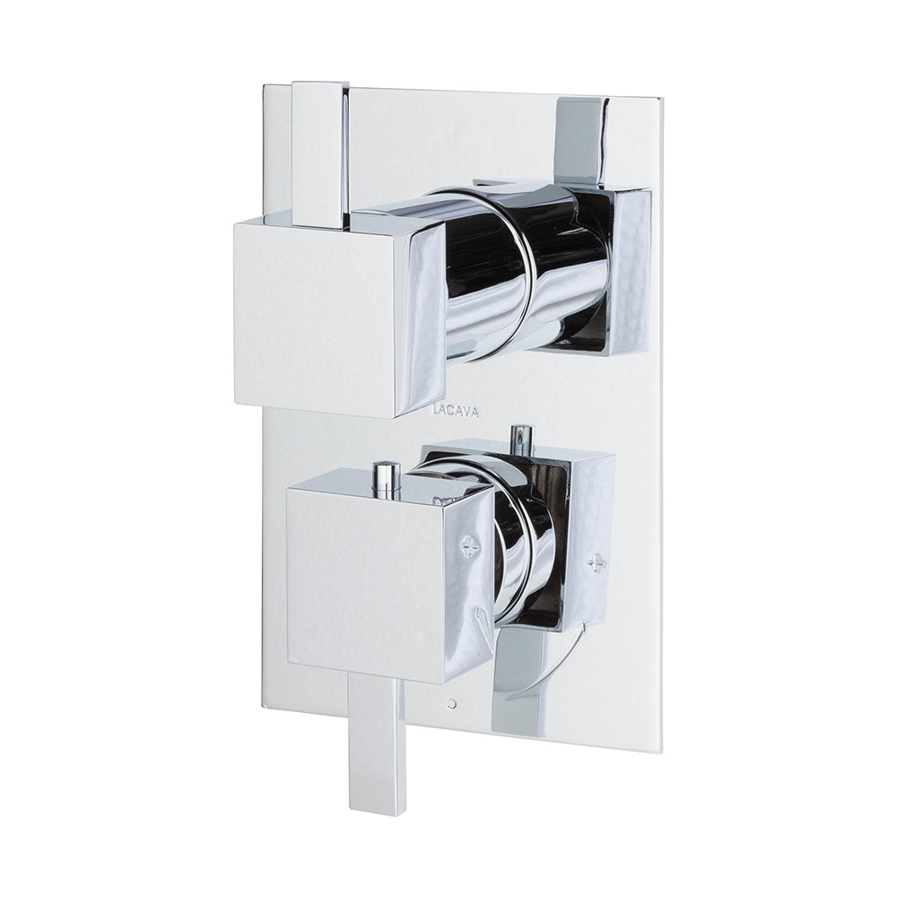 Lacava - Trim Only - Thermostatic Valve W/ 2-Way Shared Diverter + Off, Gpm 8.5 (60Psi) With Rectangular Back Plate And 2 Stacked Square Handles