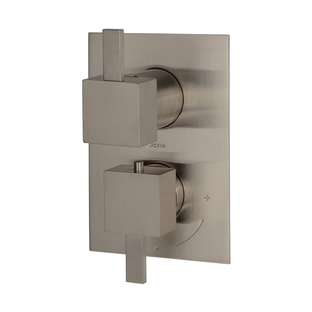 Lacava - Trim Only - Thermostatic Valve W/ 3 Way Sahred Diverter + Off, Gpm 8 (60Psi) With Rectangular Back Plate And 2 Stacked Square Handles