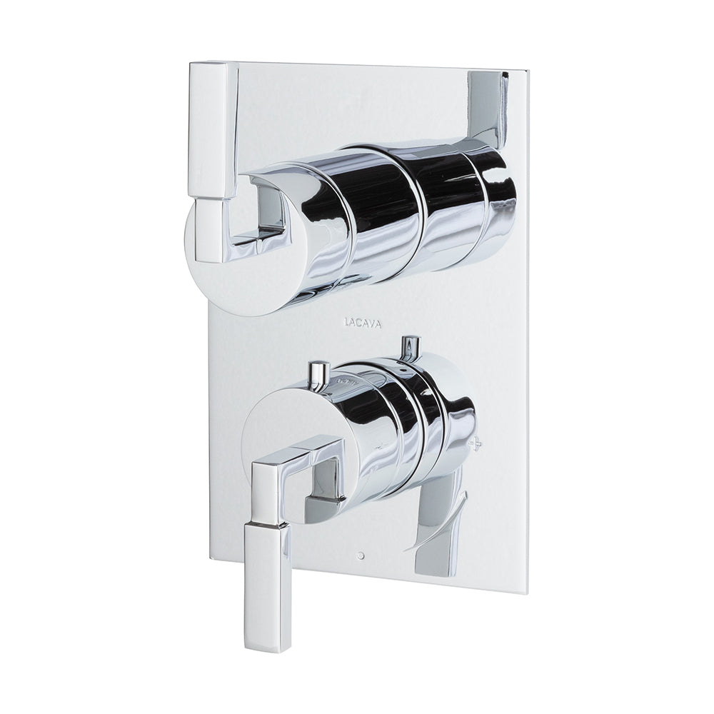 Lacava - Trim Only - Thermostatic Valve W/ 2-Way Shared Diverter + Off, Gpm 8.5 (60Psi) With Rectangular Back Plate And 2 Stacked Lever Handles
