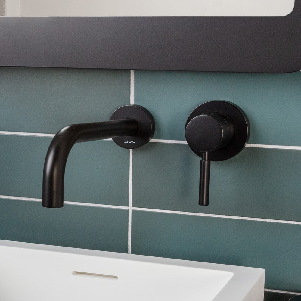 Lacava - Trim - Wall-Mount Two-Hole Faucet With One Lever Handle On The Right, No Backplate. Water Flow Rate: 1 Gpm Pressure Compensating Aerator. 9" Spout