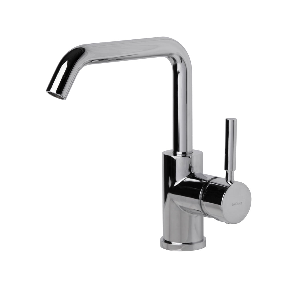 Lacava - Deck-Mount Single-Hole Faucet With A Squared-Gooseneck Swiveling Spout, One Lever Handle, And A Pop-Up Drain. 6 3/4" Spout Projection. Water Flow Rate: 1.2 Gpm Pressure Compensating Aerator.