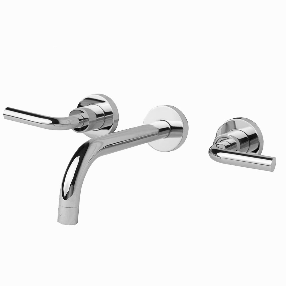 Lacava - Trim- Wall-Mount Three-Hole Faucet With Two Curved Lever Handles, No Backplate, Spout 6". Water Flow Rate: 1 Gpm Pressure Compensating Aerator.
