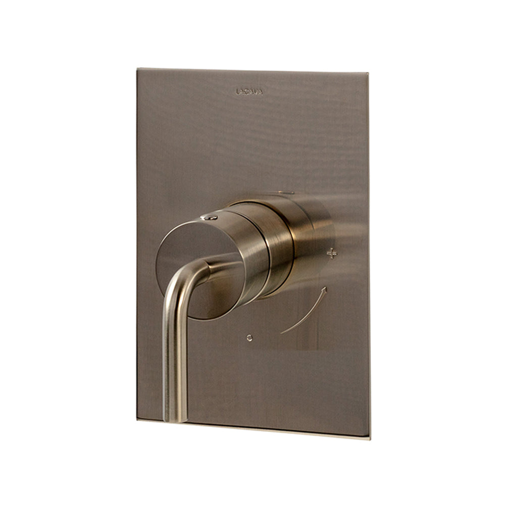 Lacava - Cigno Trim - Built-In Progressive Pressure Balancing Mixer With A Curved Lever Handle And Squared Backplate. Water Flow Rate: 5.6 Gpm At 43.5 Psi. W: 5", H: 7-1/4" - Rough-In # Vpbp Sold Separately
