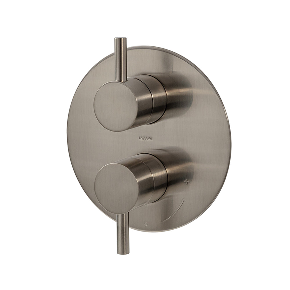 Lacava - Built-In Progressive Pressure Balancing Mixer With 2-Way Diverter, Two Lever Handles And A Rounded Backplate. Water Flow Rate: 4.2 Gpm At 43.5 Psi. Rough-In # Vpbp2 Sold Separately. Diam: 7-1/4"