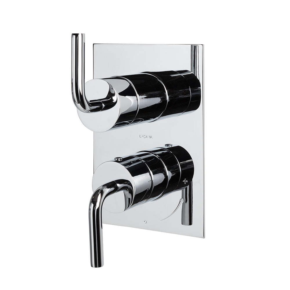 Lacava - Built-In Progressive Pressure Balancing Mixer With 3- Way Diverter, Two Curved Lever Handles And A Retangular Backplate. Water Flow Rate: 5.6 Gpm At 45 Psi.