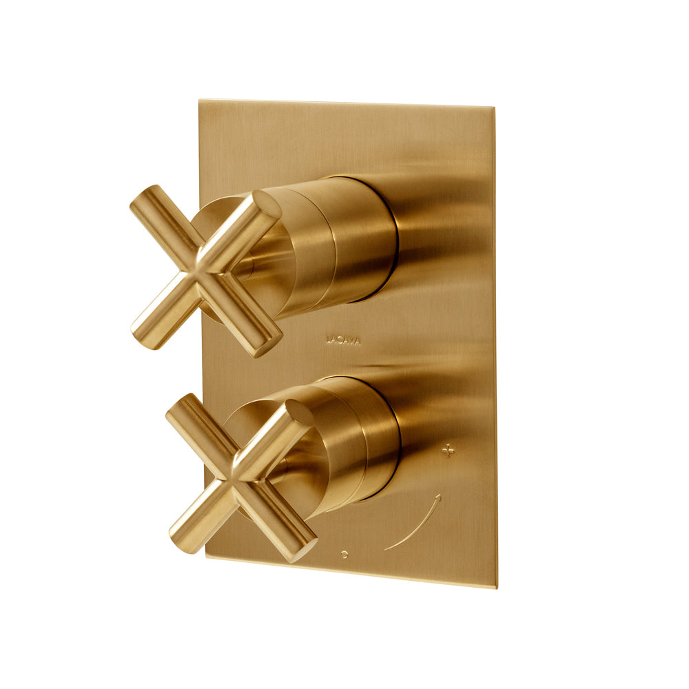 Lacava - Built-In Progressive Pressure Balancing Mixer With 3- Way Diverter, Two Cross Handles And A Retangular Backplate. Water Flow Rate: 5.6 Gpm At 45 Psi.
