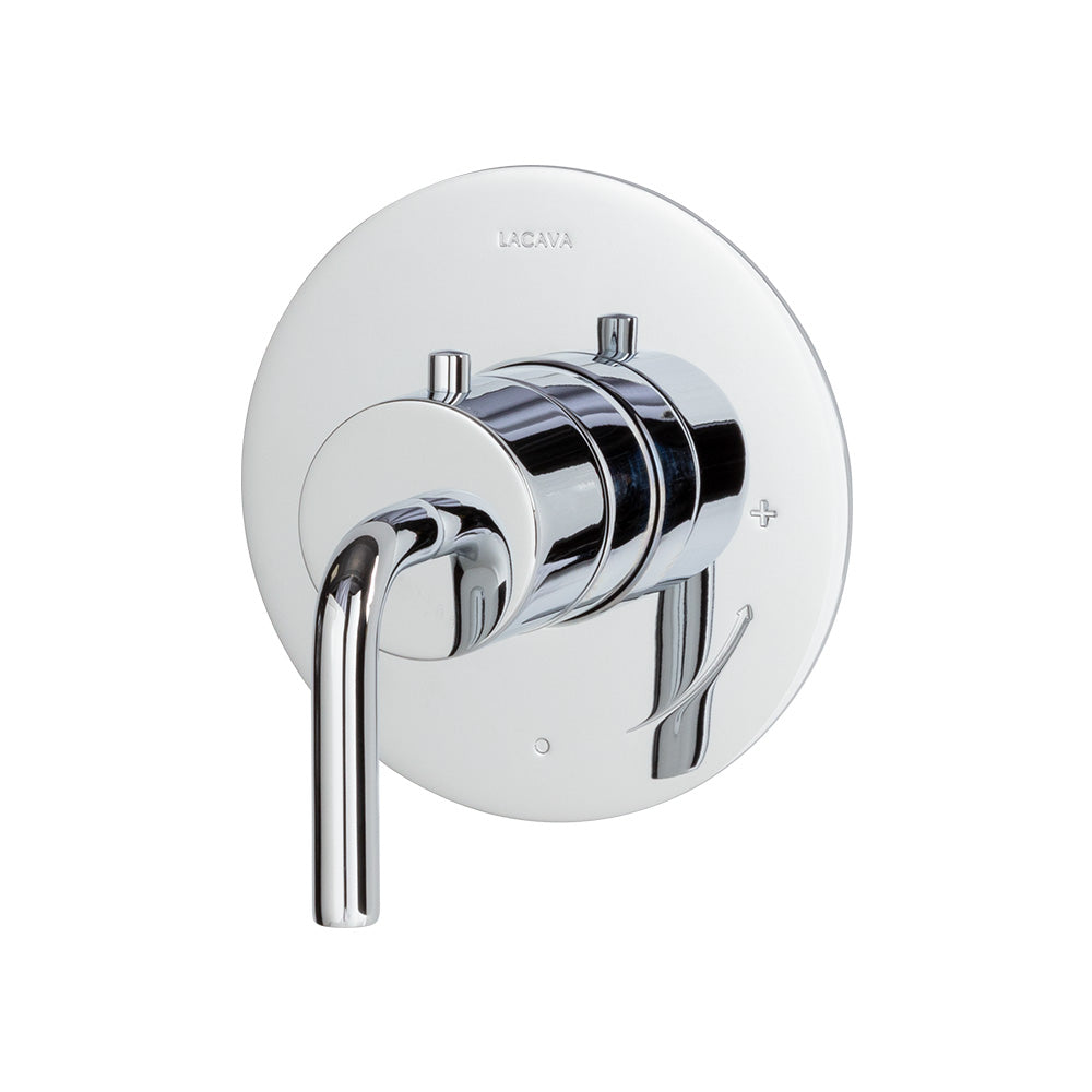 Lacava - Trim Only - Regular Thermostat, Flow Rate 10 Gpm, Curved Lever Handle On Round Knob, Round Backplate