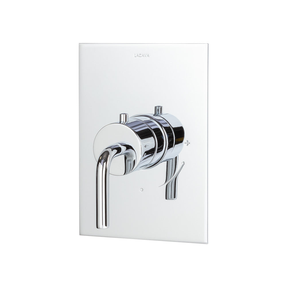 Lacava - Trim Only - Regular Thermostat, Flow Rate 10 Gpm, Curved Lever Handle On Round Knob, Rectangular Backplate