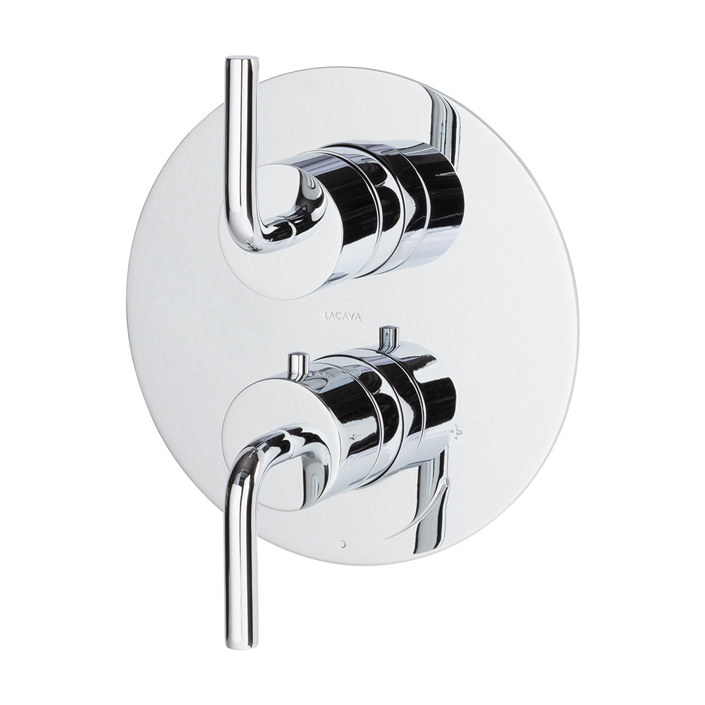 Lacava - Trim Only - Thermostat W 1-Way Volume With Curved Lever Handles On Round Knobs, Round Back Plate, Flow Rate 6.1 Gpm