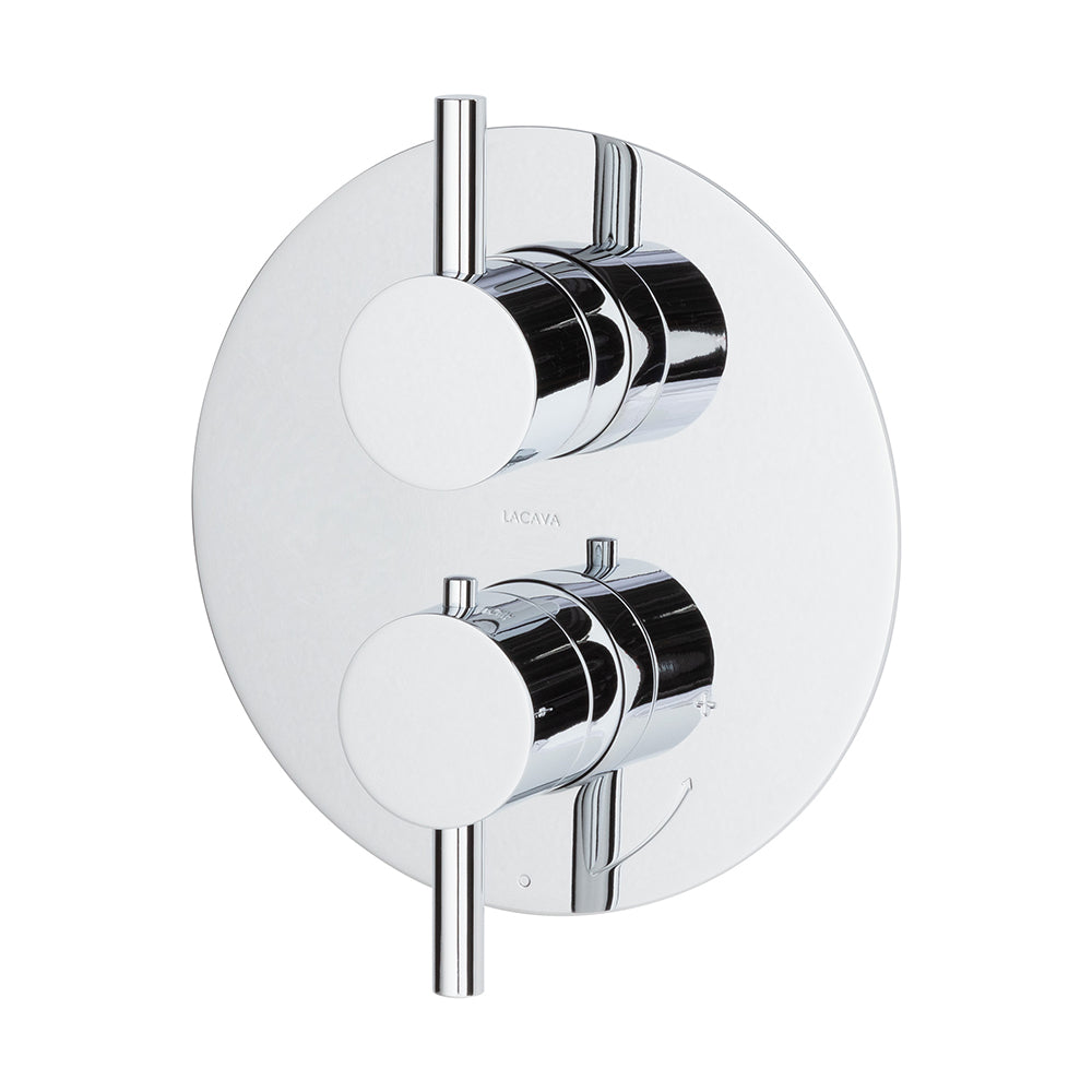 Lacava - Trim Only - Thermostatic Valve W/2 Way Diverter + Off, Gpm 8.5 (60Psi) With Round Back Plate And 2 Stacked Round Lever Handles