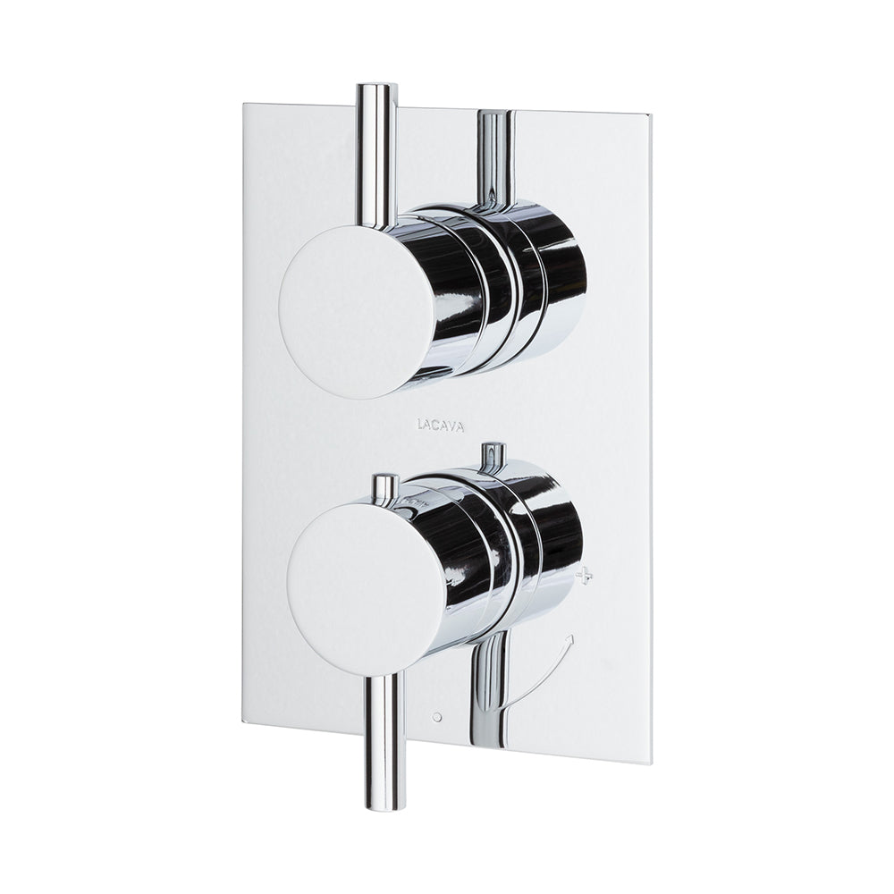 Lacava - Trim Only - Thermostatic Valve W/2 Way Diverter + Off, Gpm 8.5 (60Psi) With Rectangular Back Plate And 2 Stacked Round Lever Handles