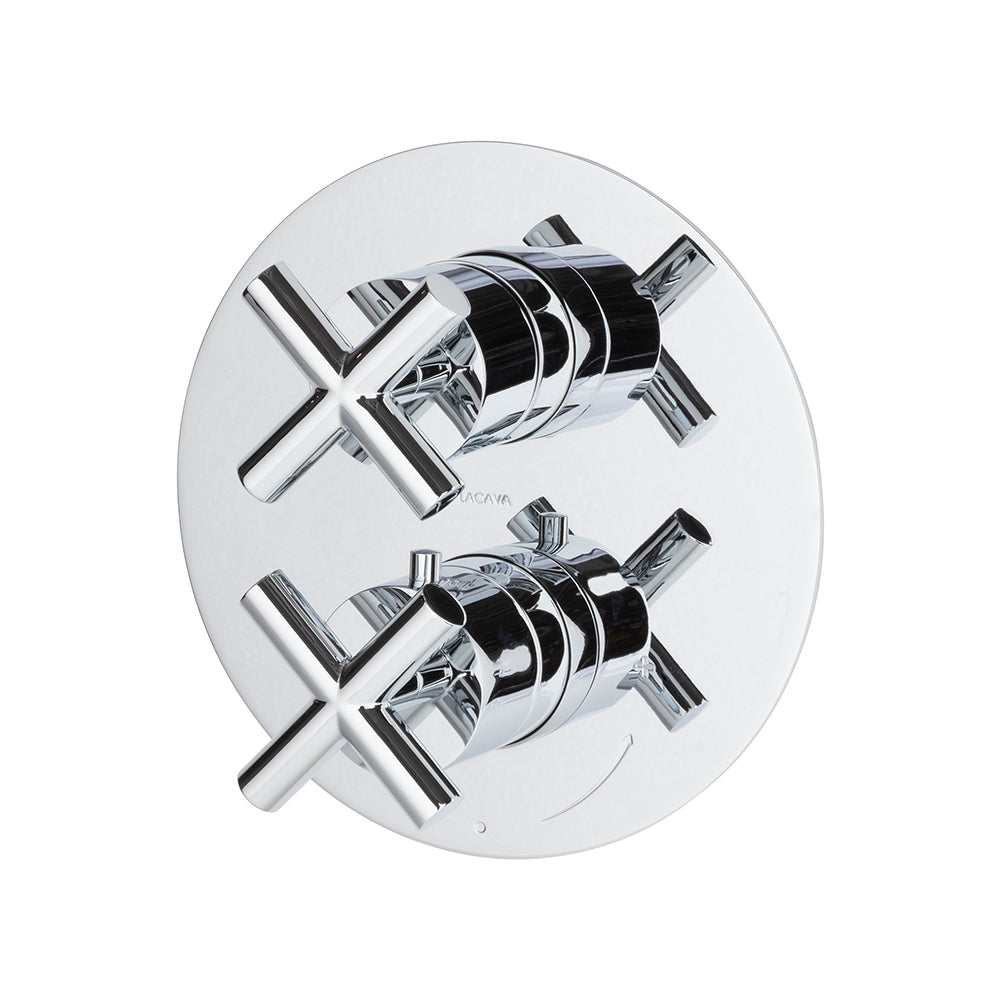 Lacava - Trim Only - Thermostatic Valve W/1 Way Volume, Gpm 9 (60Psi) With Round Back Plate And 2 Stacked Cross Handles