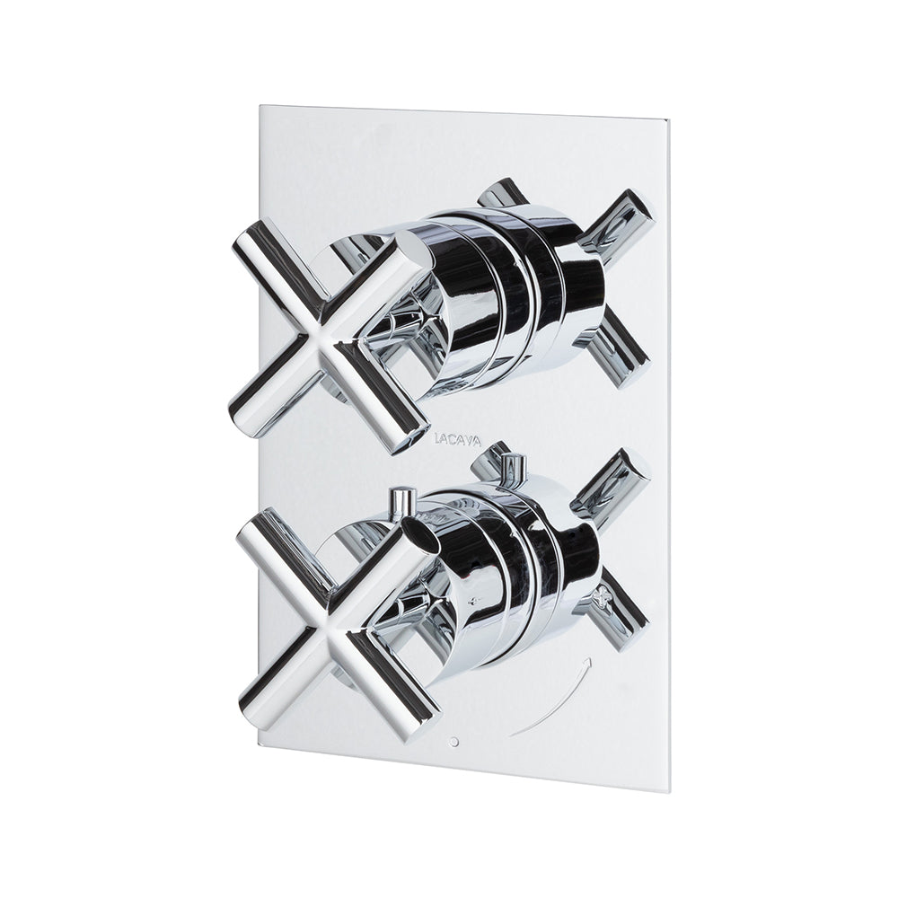 Lacava - Trim Only - Thermostatic Valve W/1 Way Volume, Gpm 9 (60Psi) With Rectangular Back Plate And 2 Stacked Cross Handles
