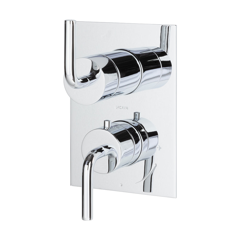 Lacava - Trim Only - Thermostat W 2-Way Shared Diverter + Off, Gpm 6.1 (43.5Psi) Curved Lever Handls On Round Knob, Square Back Plate