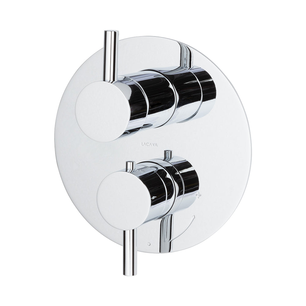 Lacava - Trim Only - Thermostatic Valve W/3 Way Diverter + Off, Gpm 8 (60Psi) With Round Back Plate And 2 Stacked Round Lever Handles