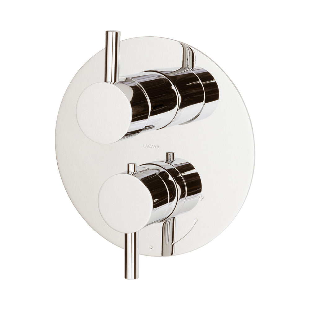 Lacava - Trim Only - Thermostatic Valve W/ 2 Way Shared Diverter + Off, Gpm 8.5 (60Psi) With Round Back Plate And 2 Stacked Round Lever Handles