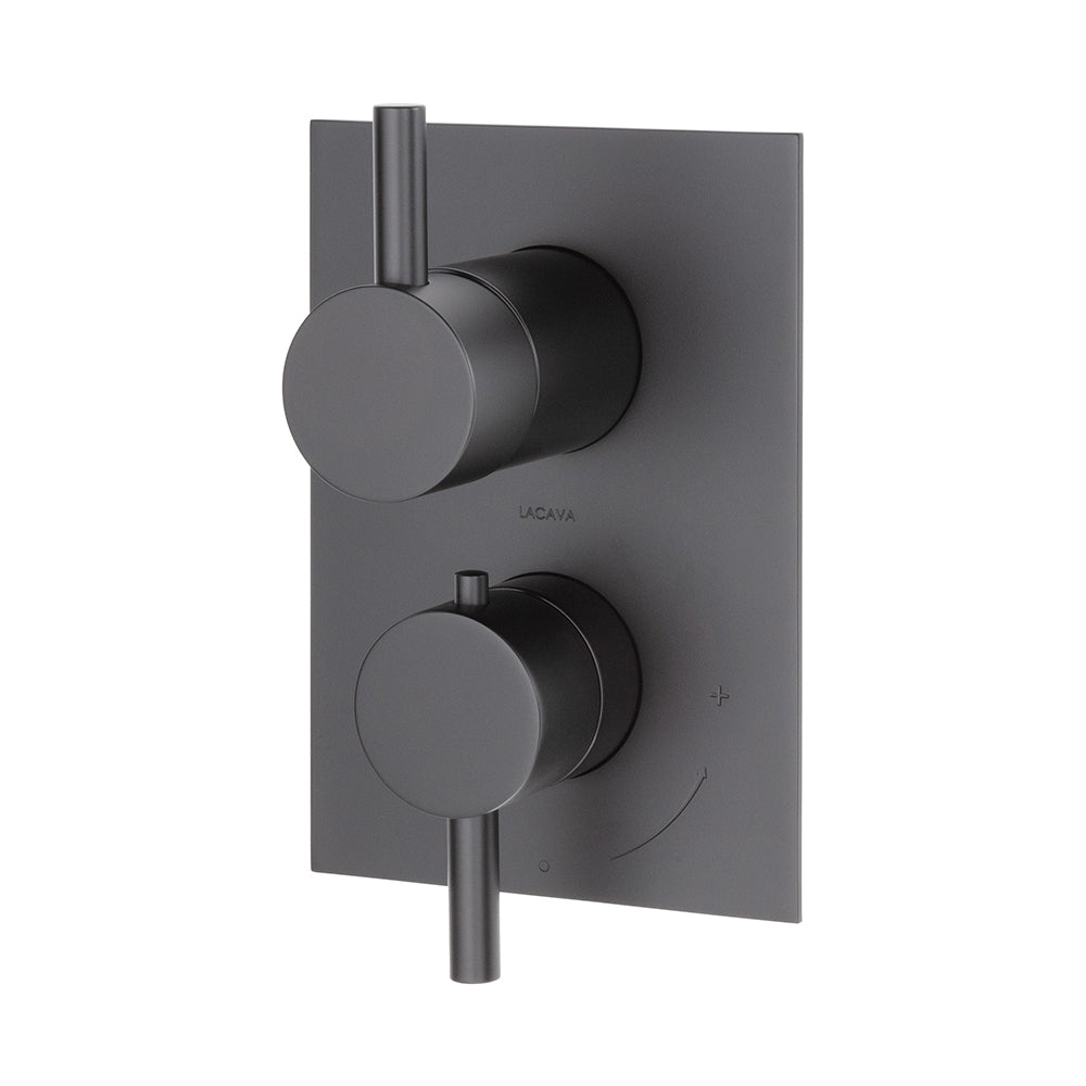 Lacava - Trim Only - Thermostatic Valve W/ 2 Way Shared Diverter + Off, Gpm 8.5 (60Psi) With Rectangular Back Plate And 2 Stacked Round Lever Handles