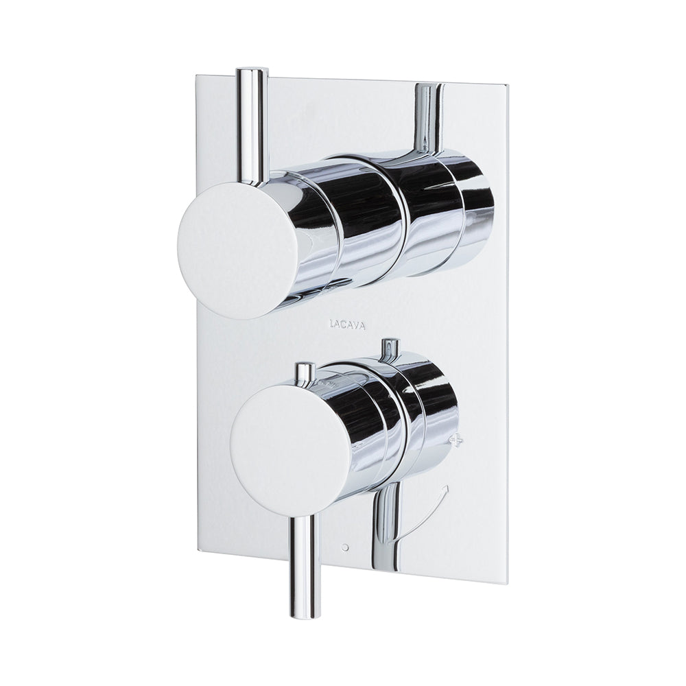 Lacava - Trim Only - Thermostatic Valve W/ 3 Way Shared Diverter + Off, Gpm 8 (60Psi) With Rectangular Back Plate And 2 Stacked Round Lever Handles