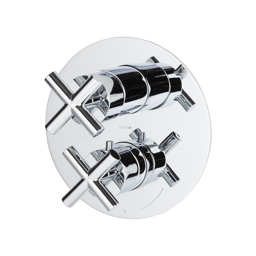 Lacava - Trim Only - Thermostatic Valve W/ 2 Way Shared Diverter + Off, Gpm 8.5 (60Psi) With Round Back Plate And 2 Stacked Cross Handles