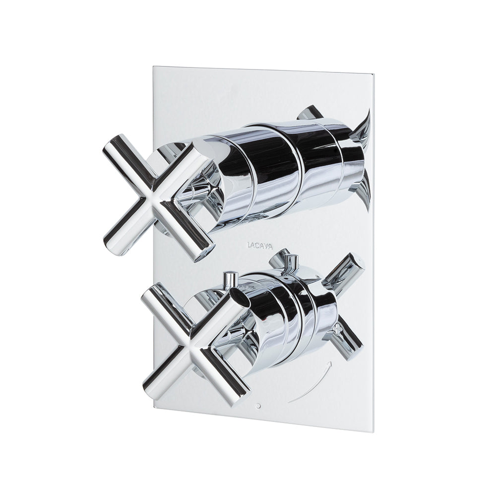 Lacava - Trim Only - Thermostatic Valve W/ 2 Way Shared Diverter + Off, Gpm 8.5 (60Psi) With Rectangular Back Plate And 2 Stacked Cross Handles