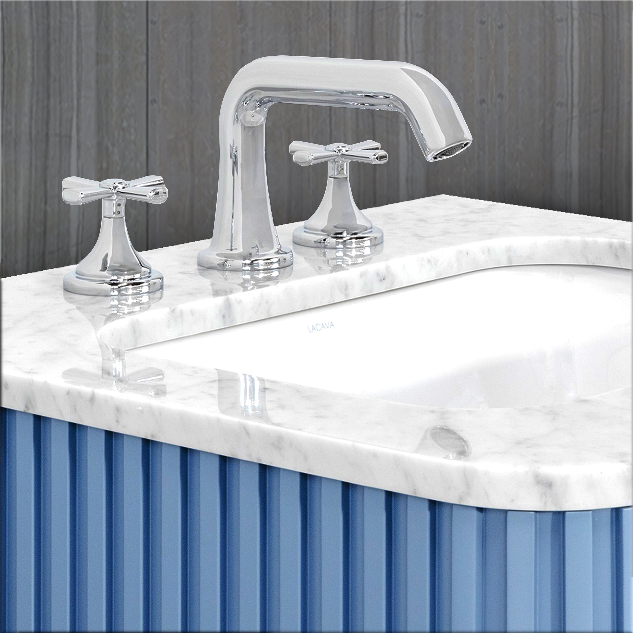 Lacava - Deck-Mount Three-Hole Widespread Faucet Body With Fluted Detailing; Variety Of Handles Sold Separately. Click-Clack Drain 7100-16Of Included.