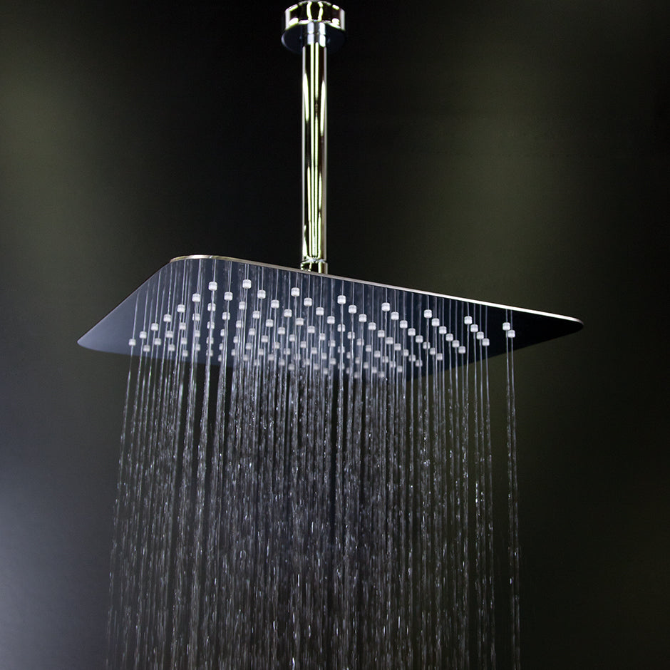 Lacava 1864-10 - Ceilling Mount Tilting Square Rain Shower Head With Ultra Thin Edge And Flow Regulator 3.1 Gal/M, 112 Rubber Nozzle. Arm And Flange Sold Separately. 12"X 12"