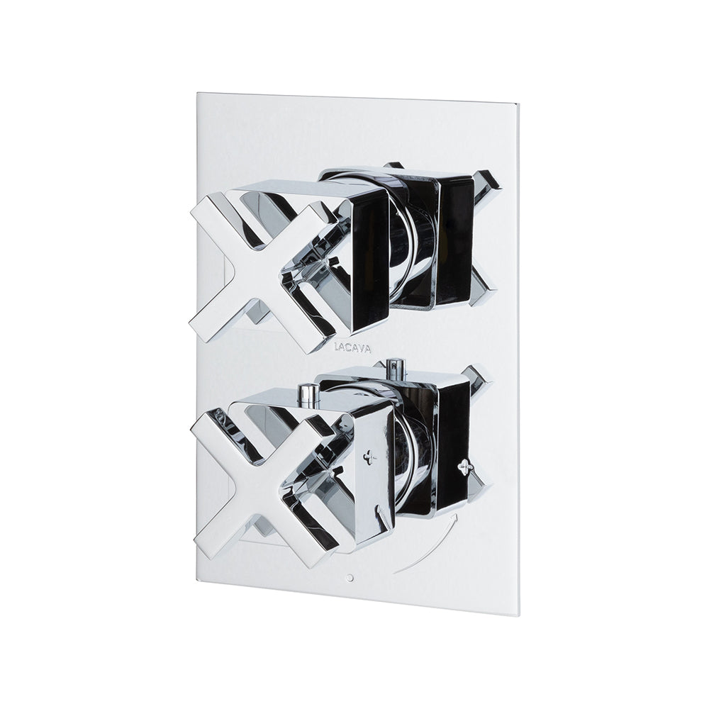 Lacava - Trim Only - Thermostatic Valve W/2 Way Diverter + Off, Gpm 8.5 (60Psi) With Rectangular Back Plate And 2 Stacked Cross Handles