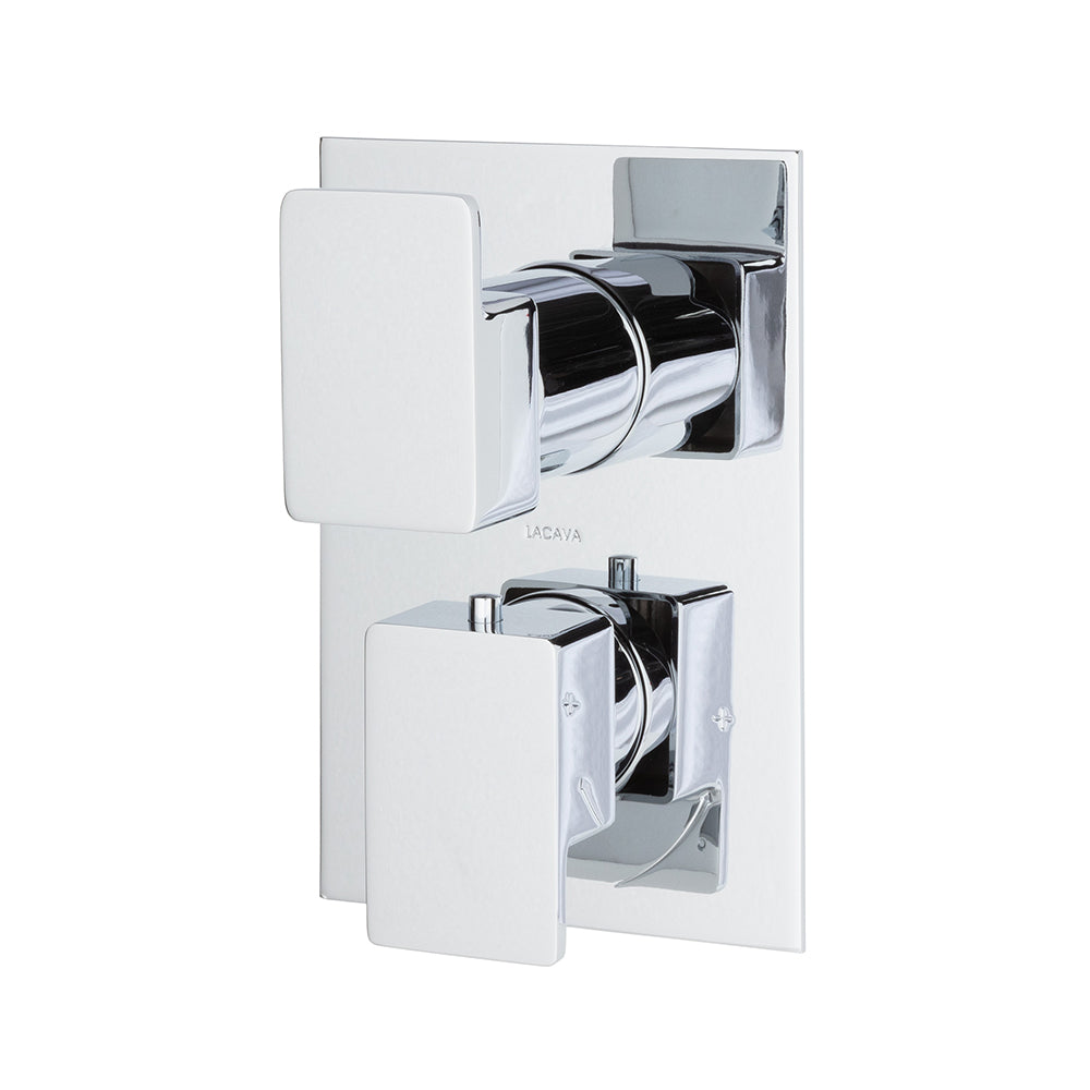 Lacava - Trim Only - Thermostatic Valve W/ 3 Way Shared Diverter + Off, Gpm 8 (60Psi) With Rectangular Back Plate And 2 Stacked Lever Handles