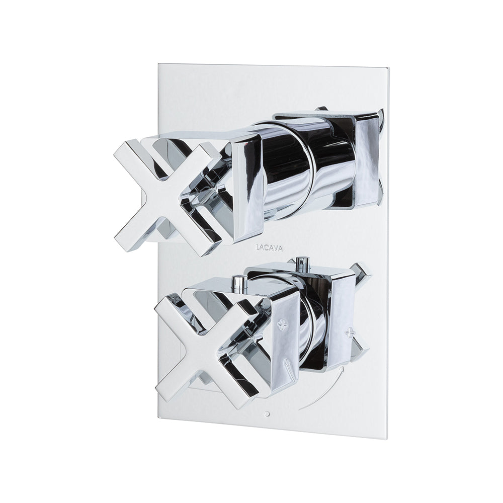 Lacava - Trim Only - Thermostatic Valve W/ 2 Way Shared Diverter + Off, Gpm 8.5 (60Psi) With Rectangular Back Plate And 2 Stacked Cross Handles