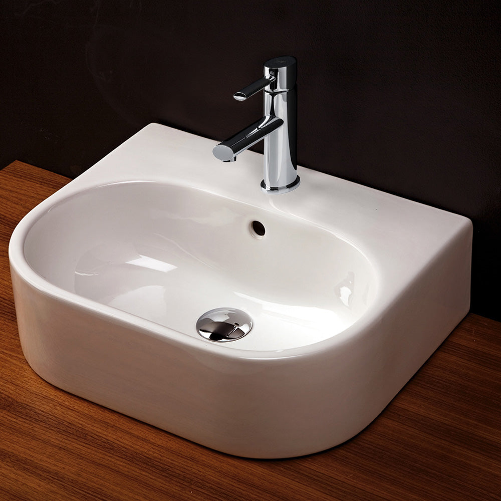 Lacava 2962-03-001 - Wall-Mount Or Above-Counter Porcelain Bathroom Sink With An Overflow And With 01 - One Faucet Hole, 02 - Two Faucet Holes, 03 - Three Faucet Holes In 8" Spread., 19 3/4"W X 15 3/4"D X 6"H